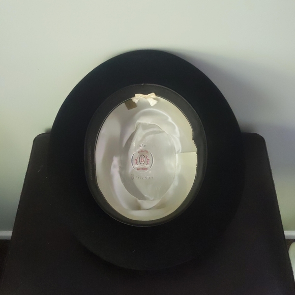 Rare! Vintage Barlesoni Black Fur Felt Feather Fedora Hat 7 56 with Box - Picture 7 of 9